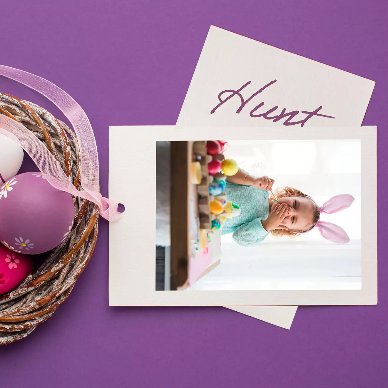 Easter-themed custom mini print showcasing festive decorations and motifs, with optional caption space, printed on luxurious silk paper for vibrant holiday memories.