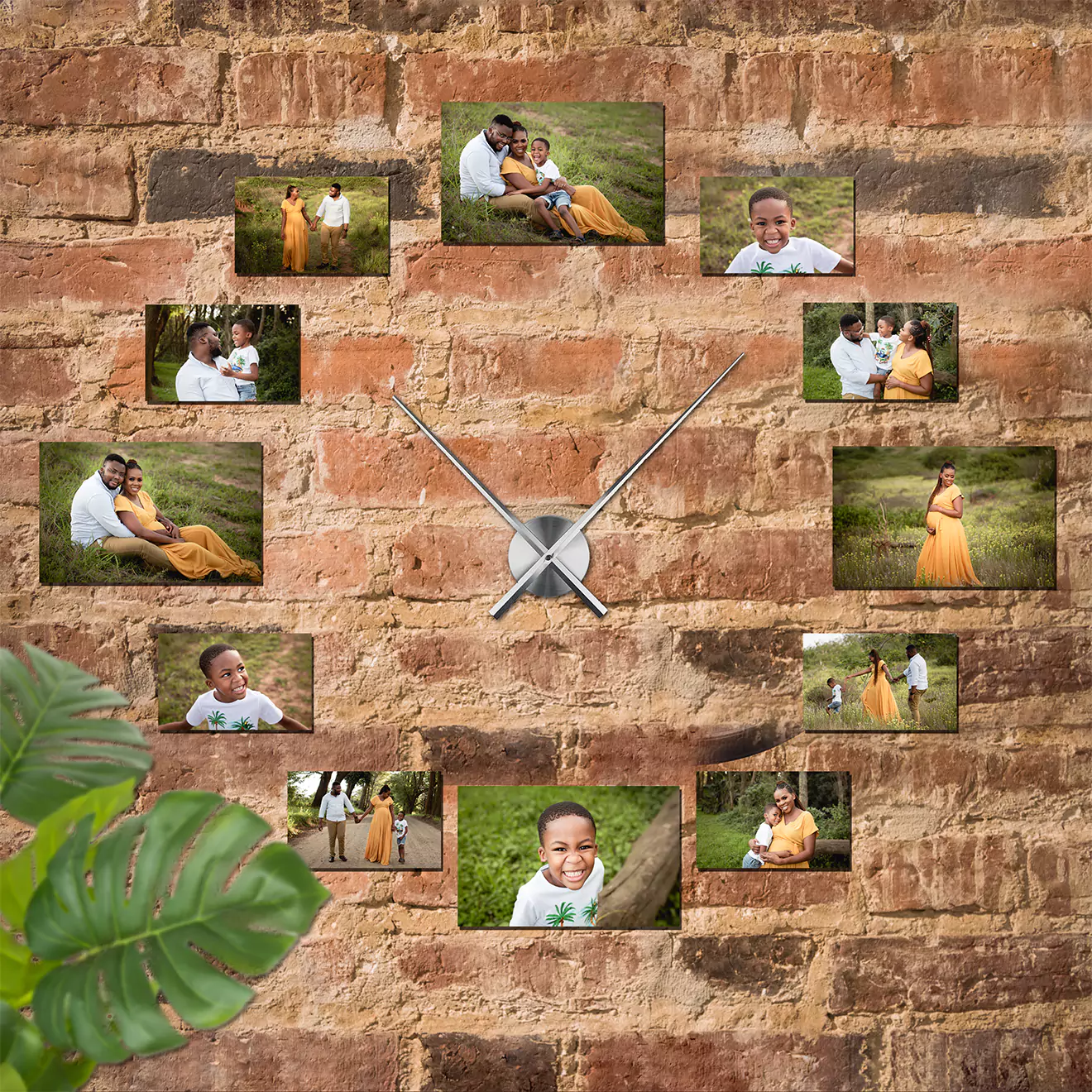 Custom-designed wall clock celebrating your baby's milestones, combining canvas prints and shutterblocks with adorable moments, encircling a precise clock mechanism, turning every tick into a treasured memory of growth and joy.