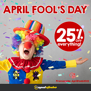 Playful image with vibrant colours and a quirky design, promoting 25% off everything for April Fools' Day. A fun and exciting discount offer that’s no joke! Grab this opportunity to enjoy substantial savings on all products across the store.