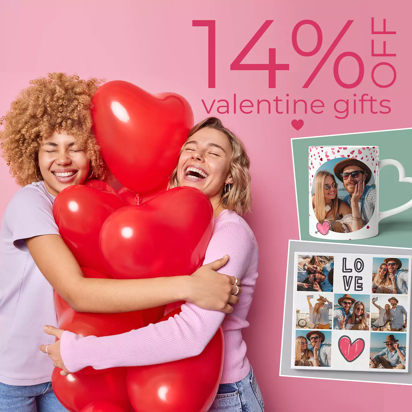 Romantic image of a couple embracing warmly, symbolising love and connection, with a prominent text overlay offering 14% off for Valentine's Day. Celebrate love with this special discount, perfect for creating unforgettable memories with your loved one.