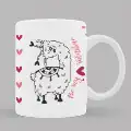 White ceramic mug featuring a whimsical llama illustration with a heart motif and the text "Llama Love." The design includes pink hearts and playful elements, making it a charming gift idea for Valentine's Day, birthdays, or special occasions. Ideal for personalised gifts in South Africa.