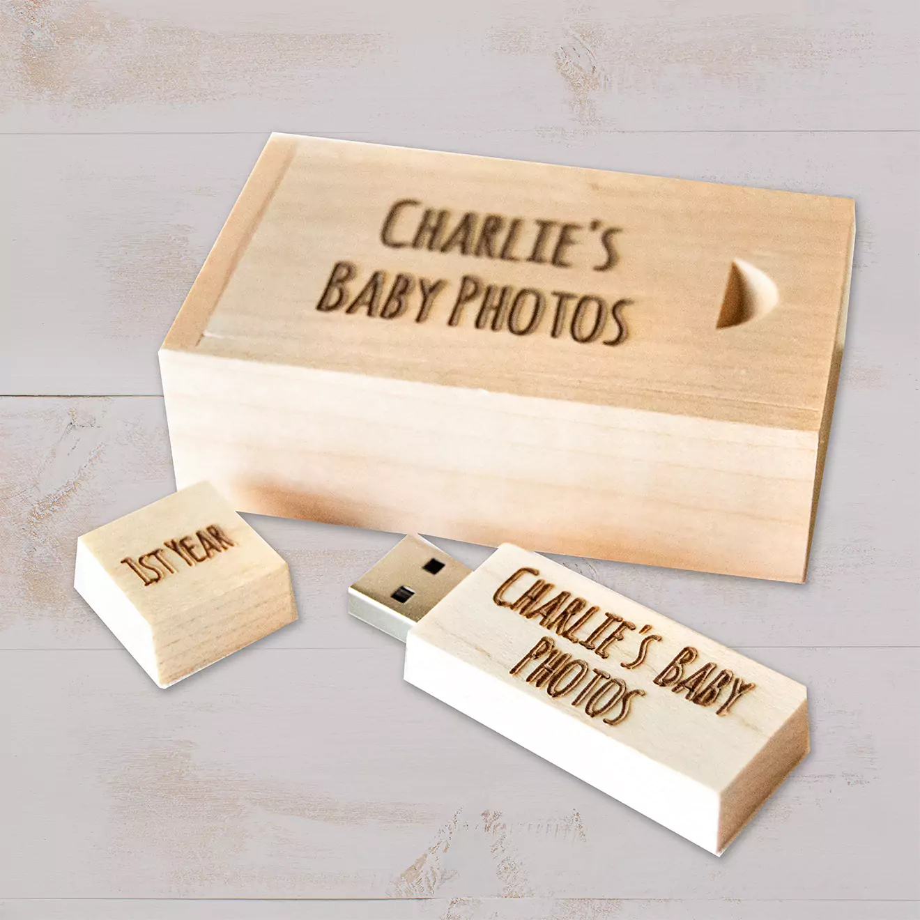 Image of a personalised flash drive from RapidStudio, customised with a unique design or photo, ideal for storing and sharing digital memories."